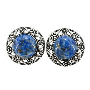Relios Sterling Silver Scroll Earrings Lapis-Style Sodalite Gold Flecks Enhanced